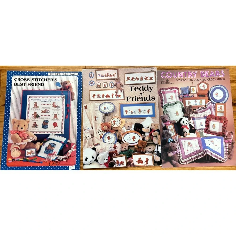 Vintage Teddy Bear Cross Stitch Pattern Booklet Lot of 3‎ Craftways Dale Burdett